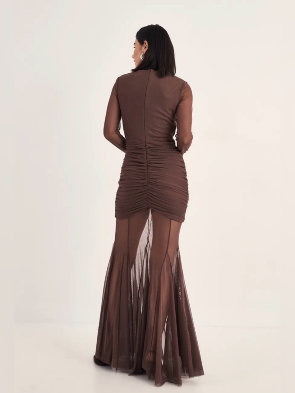 Nasty Gal Brown Ruched Sheer Mermaid Maxi Dress - Picture 4 of 4